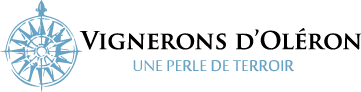 Logo des Vignerons d’Oléron : rose des vents et mention « Une perle de terroir »