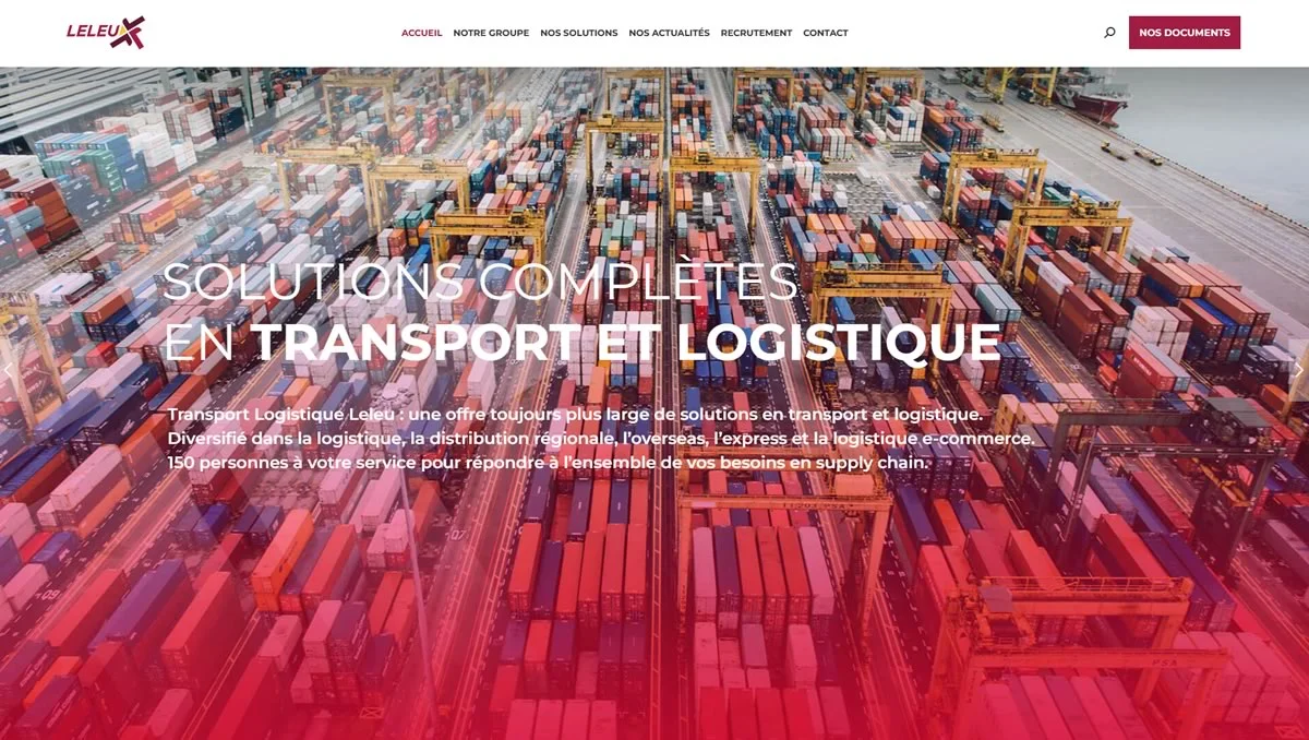Page d’accueil du site Leleu Transports et Logistique réalisé par MédiArt